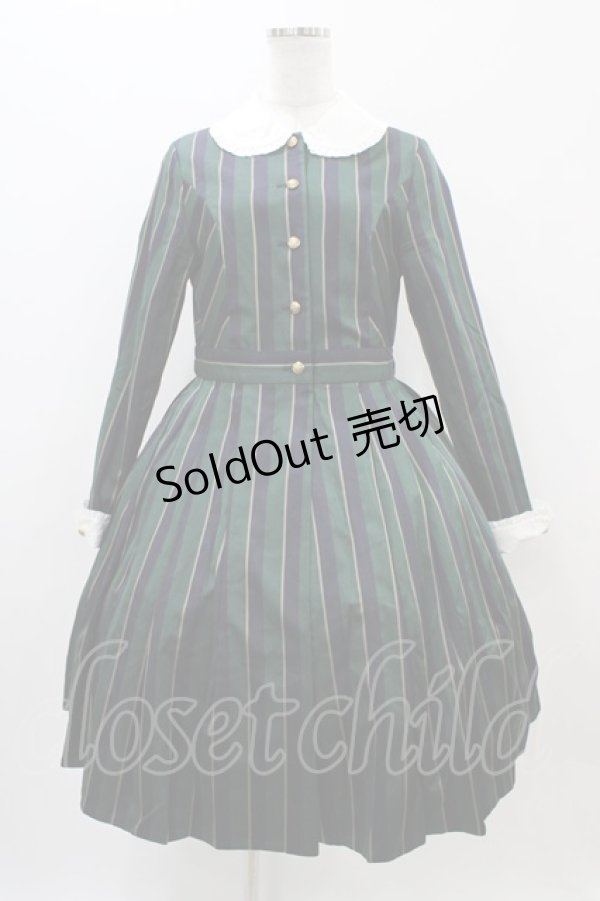 画像1: Jane Marple / Regimental stripe lycee onepice  グリーン H-25-11-01-1016-JM-OP-KB-ZH (1)