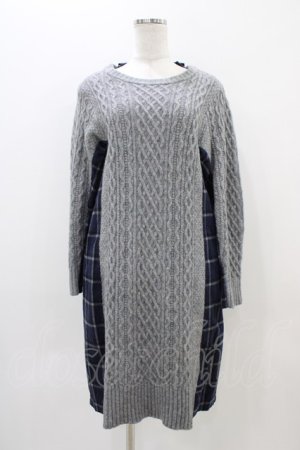 画像: Jane Marple Dans Le Salon / アランニットとシャギーチェックのドレス  グレー×ネイビー H-25-11-01-1018-JM-OP-KB-ZH