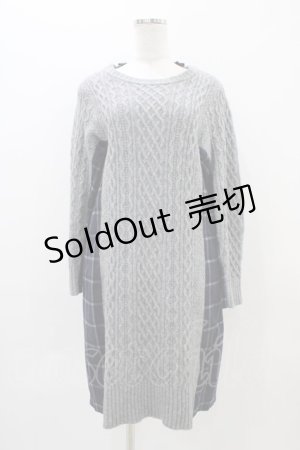 画像: Jane Marple Dans Le Salon / アランニットとシャギーチェックのドレス  グレー×ネイビー H-25-11-01-1018-JM-OP-KB-ZH