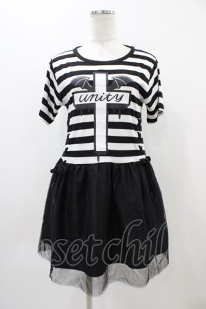 画像: LISTEN FLAVOR / Unity Crossレースアップチュールドレス  黒×白 H-25-11-01-1020-PU-OP-KB-ZT1104J