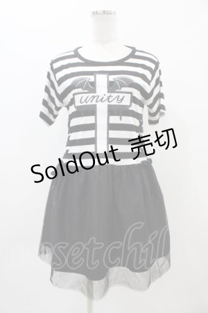 画像: LISTEN FLAVOR / Unity Crossレースアップチュールドレス  黒×白 H-25-11-01-1020-PU-OP-KB-ZT390