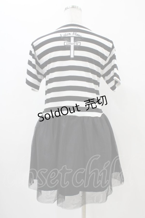 画像2: LISTEN FLAVOR / Unity Crossレースアップチュールドレス  黒×白 H-25-11-01-1020-PU-OP-KB-ZT390 (2)