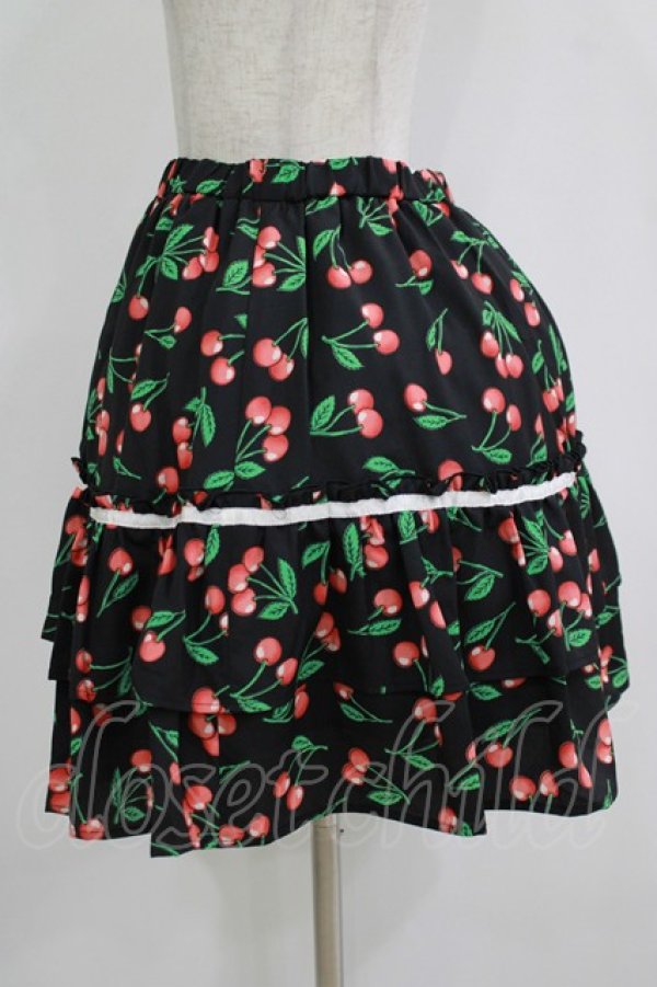 画像2: E hyphen world gallery / チェリー柄スカート Free ブラック H-25-11-02-1041-LO-SK-NS-ZH (2)