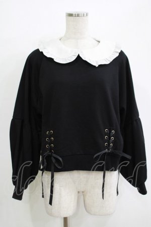 画像: Secret Honey / 襟付きレースアップトップス Free ブラック H-25-11-02-1063-CA-TO-NS-ZH