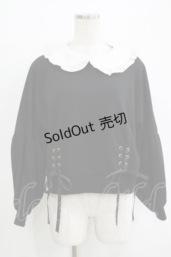 画像1: Secret Honey / 襟付きレースアップトップス Free ブラック H-25-11-02-1063-CA-TO-NS-ZH (1)