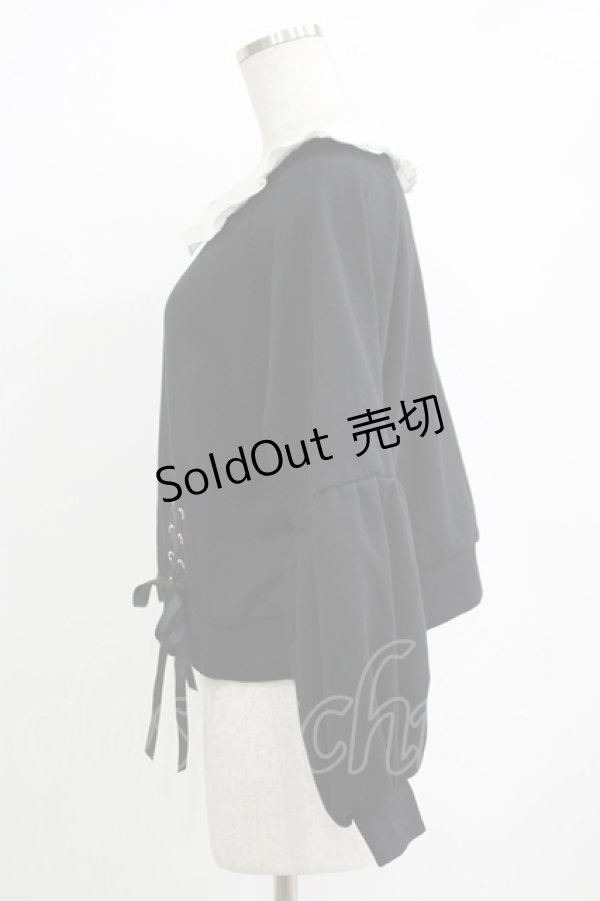 画像2: Secret Honey / 襟付きレースアップトップス Free ブラック H-25-11-02-1063-CA-TO-NS-ZH (2)