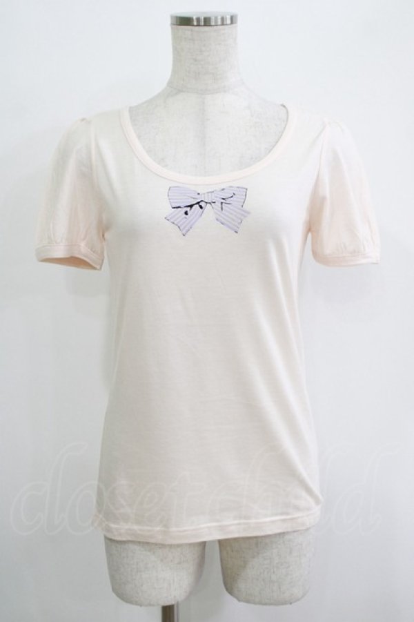 画像1: Fi.n.t / ストライプリボンTシャツ Free ピンク H-25-11-02-1064-CA-TS-NS-ZH (1)