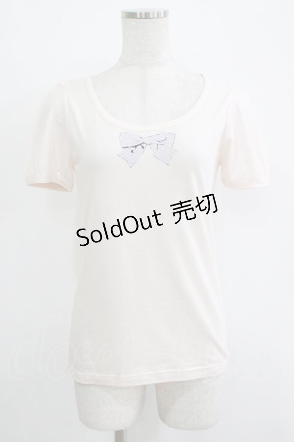 画像1: Fi.n.t / ストライプリボンTシャツ Free ピンク H-25-11-02-1064-CA-TS-NS-ZH (1)