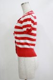 画像2: Angelic Pretty / リボンボーダー半袖ニットカーディガン Free レッド H-25-11-02-1068-AP-TO-NS-ZH (2)