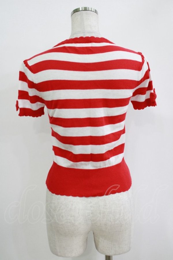 画像3: Angelic Pretty / リボンボーダー半袖ニットカーディガン Free レッド H-25-11-02-1068-AP-TO-NS-ZH (3)