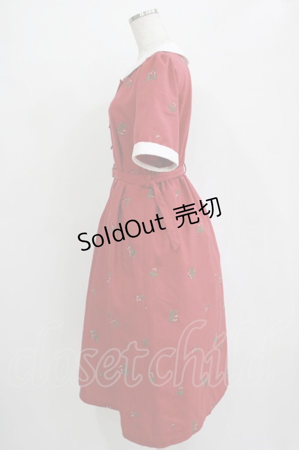 画像2: axes femme / さくらんぼ刺繍ワンピース Free レッド H-25-11-02-1012-AX-OP-NS-ZH (2)