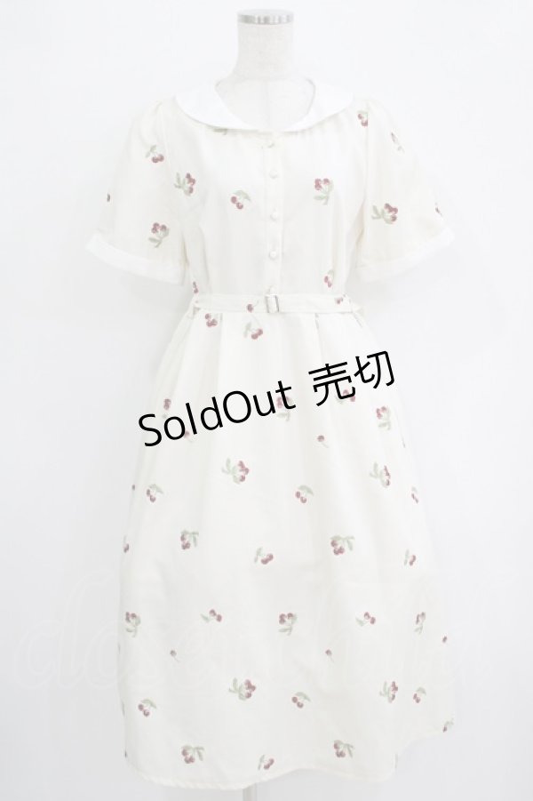画像1: axes femme / さくらんぼ刺繍ワンピース Free オフ H-25-11-02-1013-AX-OP-NS-ZH (1)