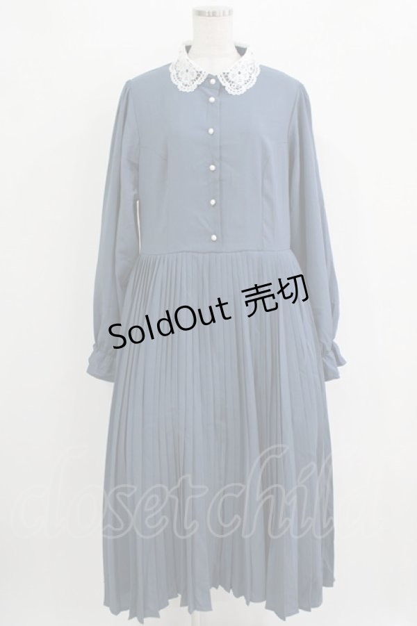 画像1: m petit by misako / AM*レースエリプリーツワンピース LL ブルー H-25-11-02-1015-LO-OP-NS-ZH (1)