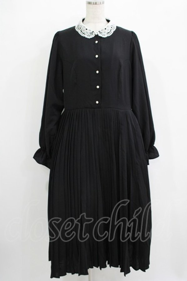 画像1: m petit by misako / AM*レースエリプリーツワンピース LL ブラック H-25-11-02-1016-LO-OP-NS-ZH (1)