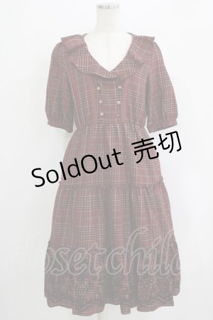 画像: axes femme / ラッフル襟チェックワンピース M レッド H-25-11-02-1019-AX-OP-NS-ZH