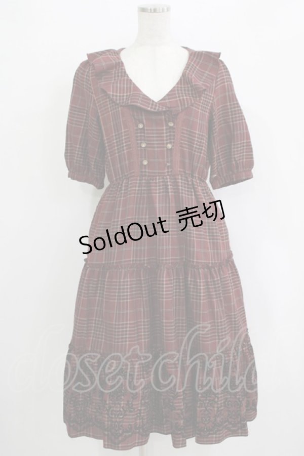 画像1: axes femme / ラッフル襟チェックワンピース M レッド H-25-11-02-1019-AX-OP-NS-ZH (1)