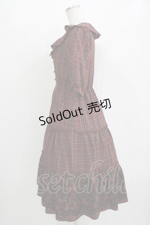 画像2: axes femme / ラッフル襟チェックワンピース M レッド H-25-11-02-1019-AX-OP-NS-ZH (2)