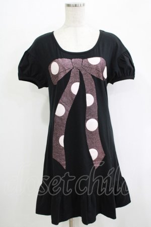 画像: Emily Temple cute / ドットリボンプリントカットソーワンピース  黒 H-25-11-03-030-ET-OP-KB-ZH
