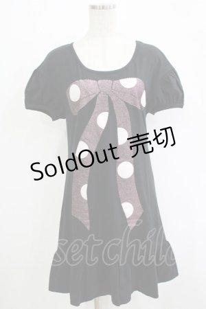 画像: 【SALE】Emily Temple cute / ドットリボンプリントカットソーワンピース  黒 H-25-11-03-030-ET-OP-KB-ZT383
