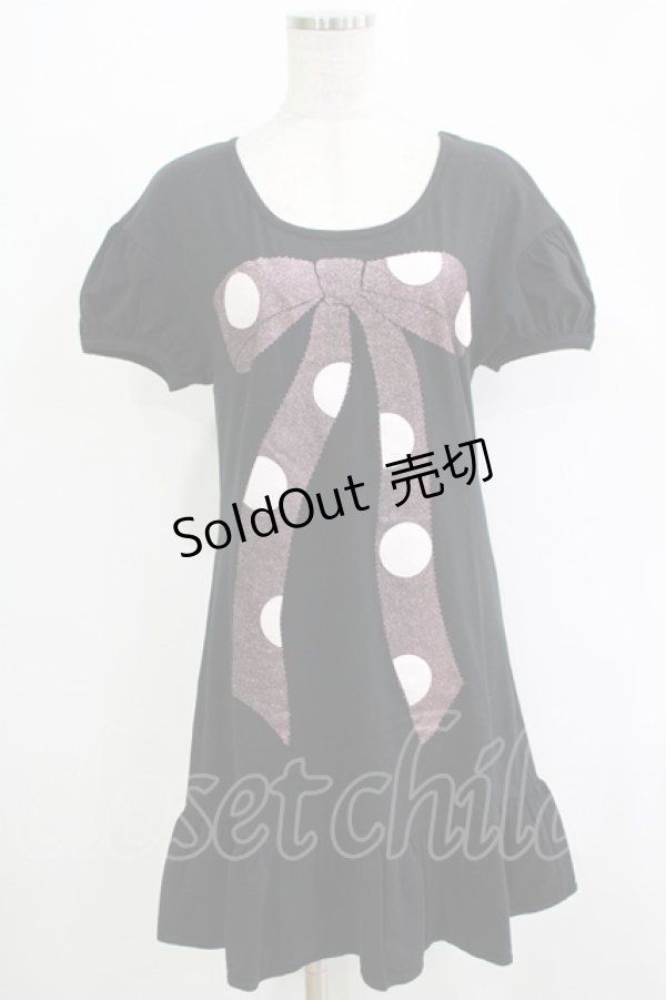 画像1: 【SALE】Emily Temple cute / ドットリボンプリントカットソーワンピース  黒 H-25-11-03-030-ET-OP-KB-ZT383 (1)