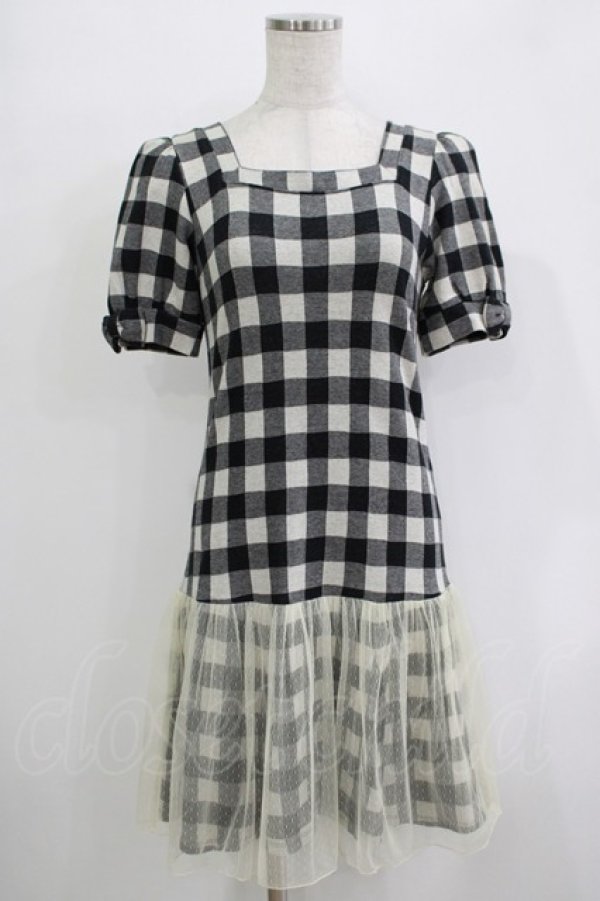 画像1: Emily Temple cute / 裾チュールギンガムワンピース  ブラック H-25-11-03-031-ET-OP-KB-ZH (1)