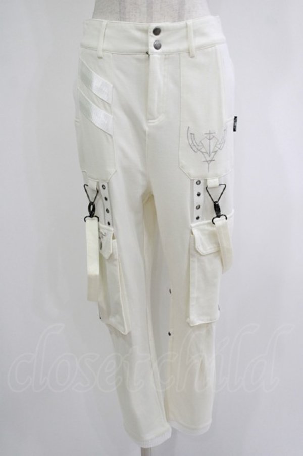 画像1: Ozz conte / リブ切替刺繍パンツ  白 H-25-11-03-043-OO-PA-KB-ZH (1)