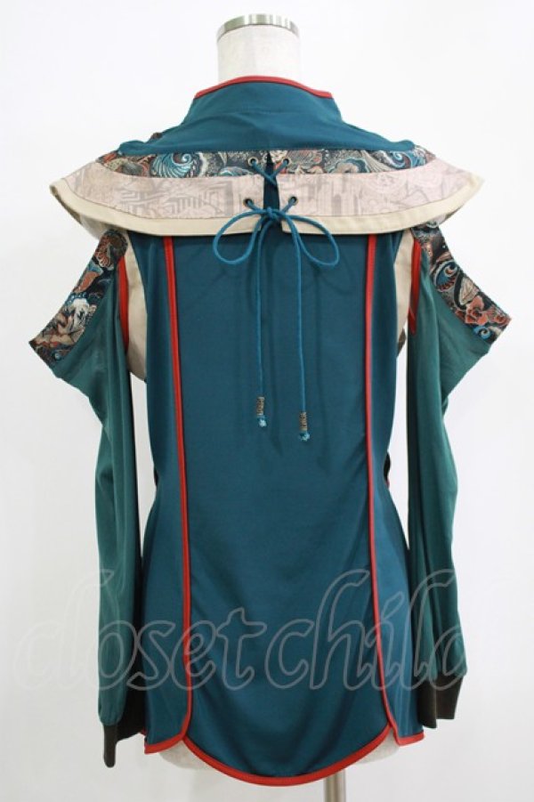 画像3: Ozz oneste / 和チャイナ2Wayカットソー  グリーン H-25-11-03-049-OO-TO-KB-ZH (3)