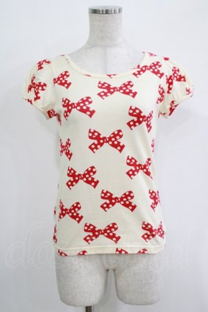 画像: Emily Temple cute / 水玉リボンパフカットソー  オフ×レッド H-25-11-03-054-ET-TO-KB-ZH