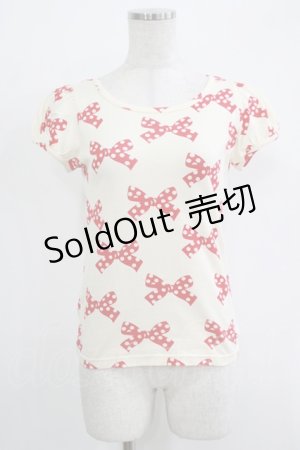 画像: Emily Temple cute / 水玉リボンパフカットソー  オフ×レッド H-25-11-03-054-ET-TO-KB-ZH