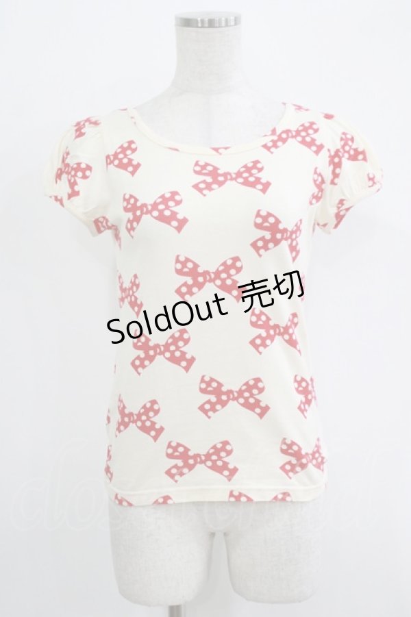 画像1: Emily Temple cute / 水玉リボンパフカットソー  オフ×レッド H-25-11-03-054-ET-TO-KB-ZH (1)