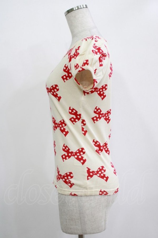 画像2: Emily Temple cute / 水玉リボンパフカットソー  オフ×レッド H-25-11-03-054-ET-TO-KB-ZH (2)