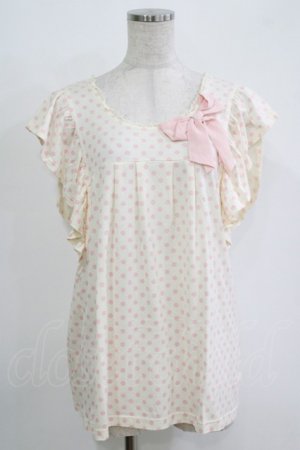 画像: Emily Temple cute / フリルノースリーブカットソー  オフ×ピンクドット H-25-11-03-056-ET-TO-KB-ZH