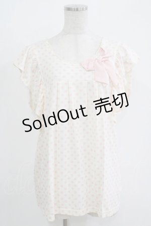 画像: Emily Temple cute / フリルノースリーブカットソー  オフ×ピンクドット H-25-11-03-056-ET-TO-KB-ZH