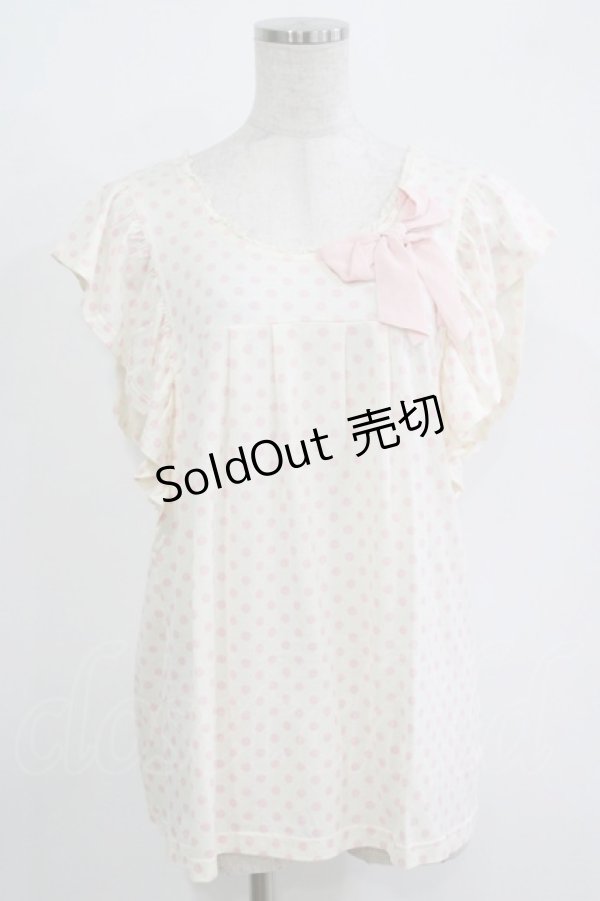 画像1: Emily Temple cute / フリルノースリーブカットソー  オフ×ピンクドット H-25-11-03-056-ET-TO-KB-ZH (1)