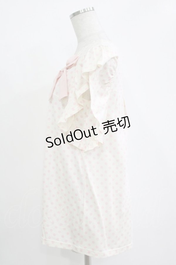 画像2: Emily Temple cute / フリルノースリーブカットソー  オフ×ピンクドット H-25-11-03-056-ET-TO-KB-ZH (2)