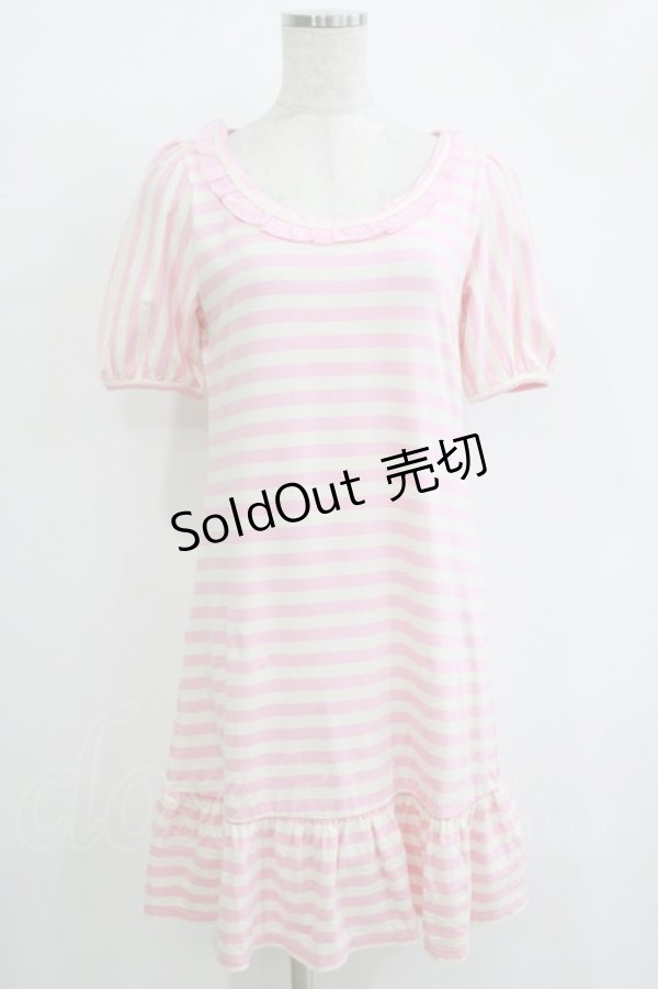 画像1: Emily Temple cute / ボーダーフリルカットソーワンピース  ピンク H-25-11-03-064-ET-OP-KB-ZH (1)