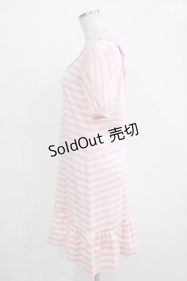 画像2: Emily Temple cute / ボーダーフリルカットソーワンピース  ピンク H-25-11-03-064-ET-OP-KB-ZH (2)