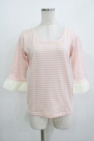 画像: Emily Temple cute / 袖フリルボーダーカットソー  ピンク H-25-11-03-066-ET-TO-KB-ZH