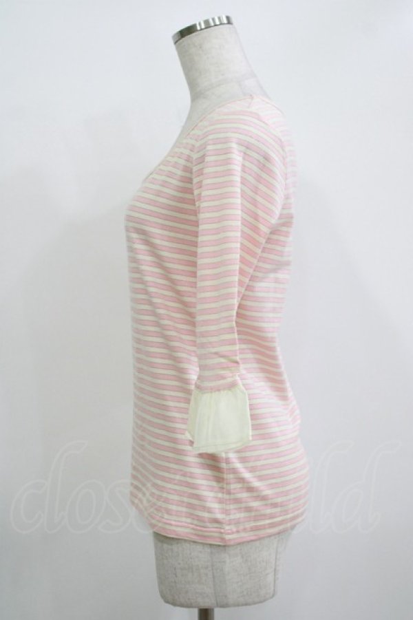 画像2: Emily Temple cute / 袖フリルボーダーカットソー  ピンク H-25-11-03-066-ET-TO-KB-ZH (2)