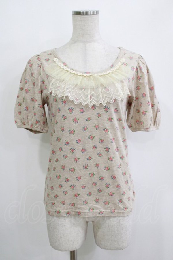 画像1: Emily Temple cute / チュールフリルカットソー  フラワープリント/ベージュ H-25-11-03-067-ET-TO-KB-ZH (1)