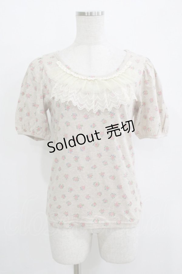 画像1: Emily Temple cute / チュールフリルカットソー  フラワープリント/ベージュ H-25-11-03-067-ET-TO-KB-ZH (1)