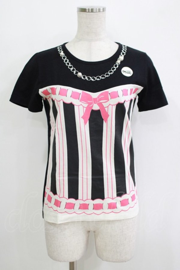 画像1: MILK / トロンプルイユカットソー  黒 H-25-11-03-070-ML-TO-KB-ZH (1)