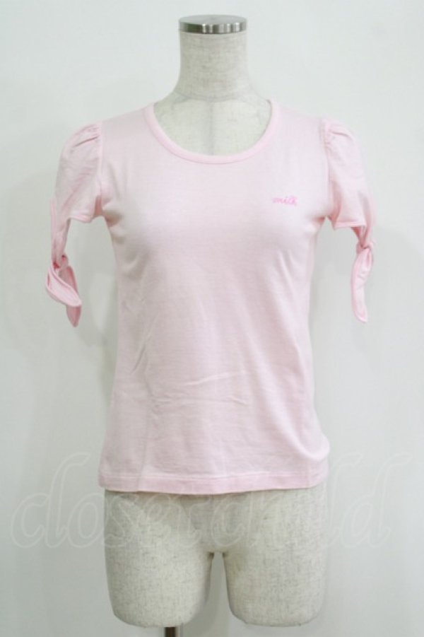 画像1: MILK / リボンスリーブカットソー  ピンク H-25-11-03-071-ML-TO-KB-ZH (1)