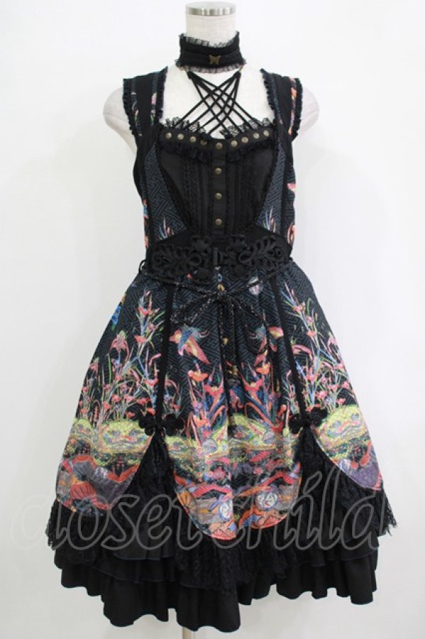 画像1: Ozz oneste / チョーカー風ホルター和柄ジャンパースカート  黒 H-25-11-03-007-OO-OP-KB-ZH (1)