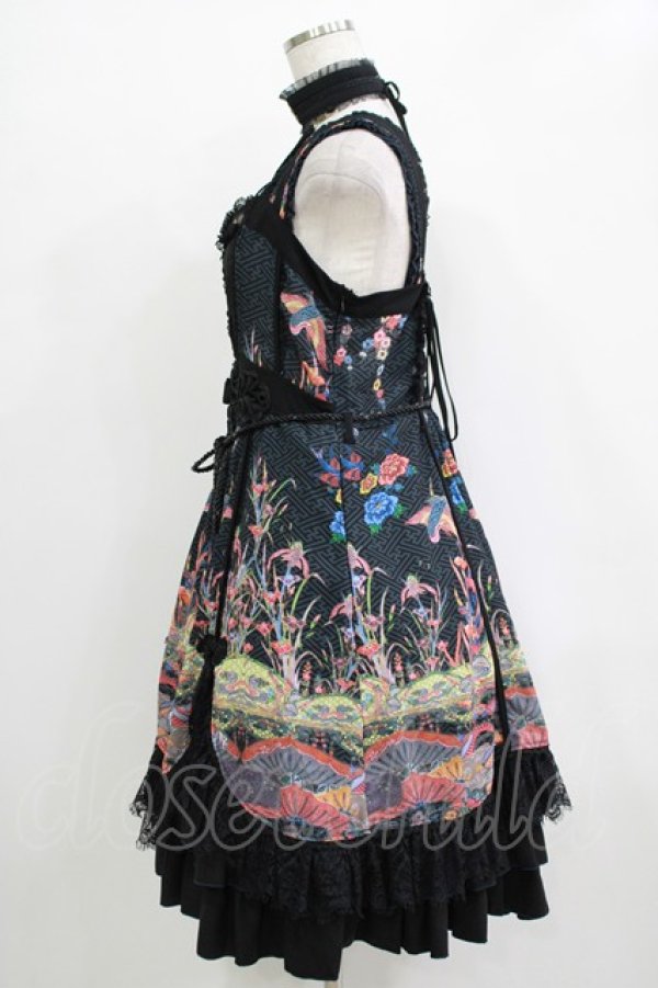 画像2: Ozz oneste / チョーカー風ホルター和柄ジャンパースカート  黒 H-25-11-03-007-OO-OP-KB-ZH (2)