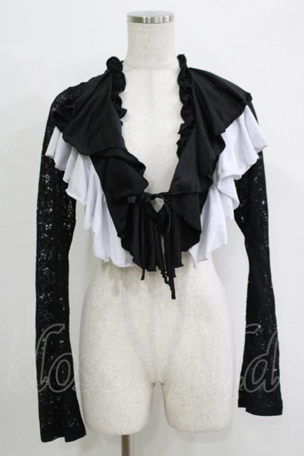 画像1: NiNE. / 異素材切替フリルボレロ  黒×白 H-25-11-03-074-PU-TO-KB-ZH (1)