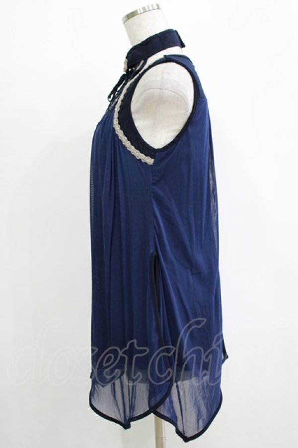 画像2: Ozz oneste / ホルターネックレイヤードタンク  紺 H-25-11-03-075-OO-TO-KB-ZH (2)