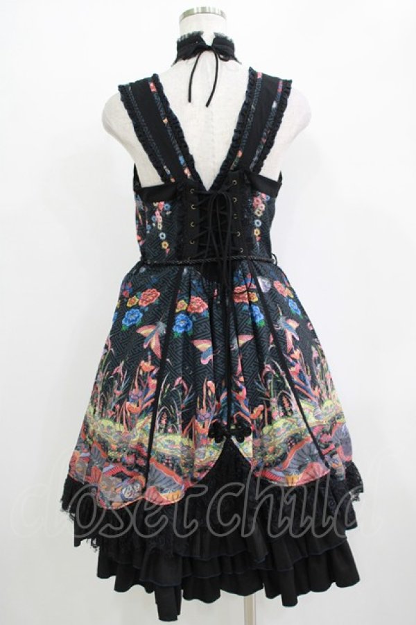 画像3: Ozz oneste / チョーカー風ホルター和柄ジャンパースカート  黒 H-25-11-03-007-OO-OP-KB-ZH (3)