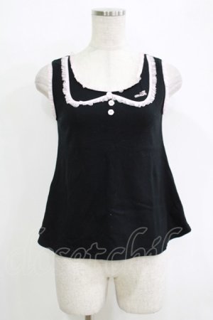 画像: MILK / ラウンドカラー風フリルタンク  ブラック×ピンク H-25-11-03-078-ML-TO-KB-ZH