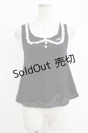 画像: MILK / ラウンドカラー風フリルタンク  ブラック×ピンク H-25-11-03-078-ML-TO-KB-ZH